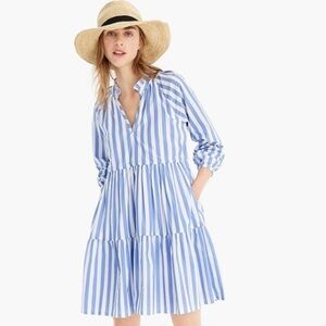 J.Crew Tiered Popover Dress In Stripped Cotton